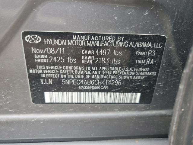 5NPEC4AB6CH414296 - 2012 HYUNDAI SONATA SE GRAY photo 12