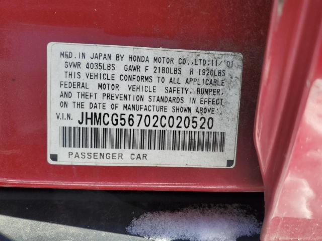 JHMCG56702C020520 - 2002 HONDA ACCORD SE RED photo 12