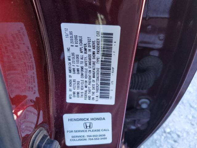 1HGCR2F72DA039242 - 2013 HONDA ACCORD EX BURGUNDY photo 12