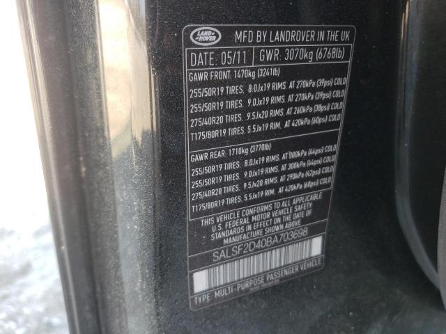 SALSF2D40BA703698 - 2011 LAND ROVER RANGE ROVE HSE BLACK photo 12