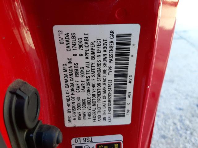 2HGFG3B52CH547613 - 2012 HONDA CIVIC LX RED photo 12