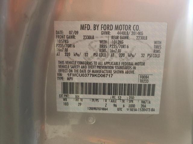 1FMCU03779KD06717 - 2009 FORD ESCAPE XLT TAN photo 12