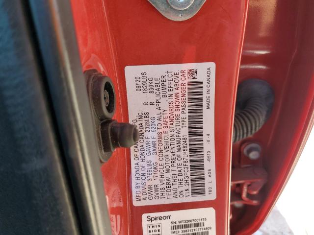 2HGFC2F87LH582481 - 2020 HONDA CIVIC SPORT 红色 照片 12