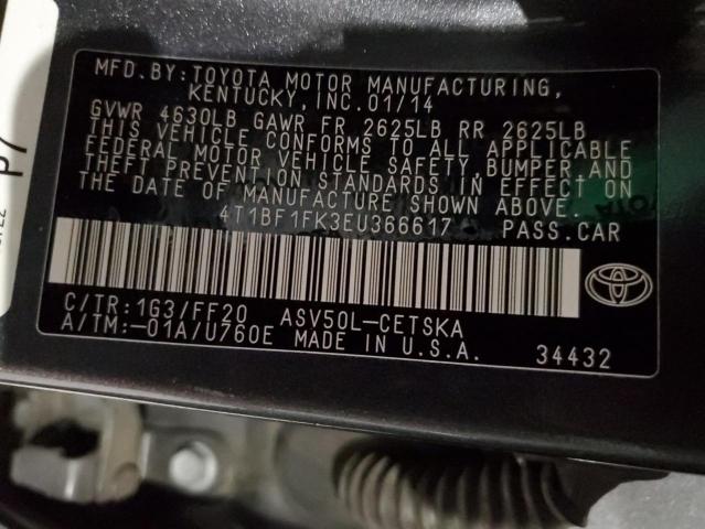 4T1BF1FK3EU366617 - 2014 TOYOTA CAMRY L GRAY photo 12