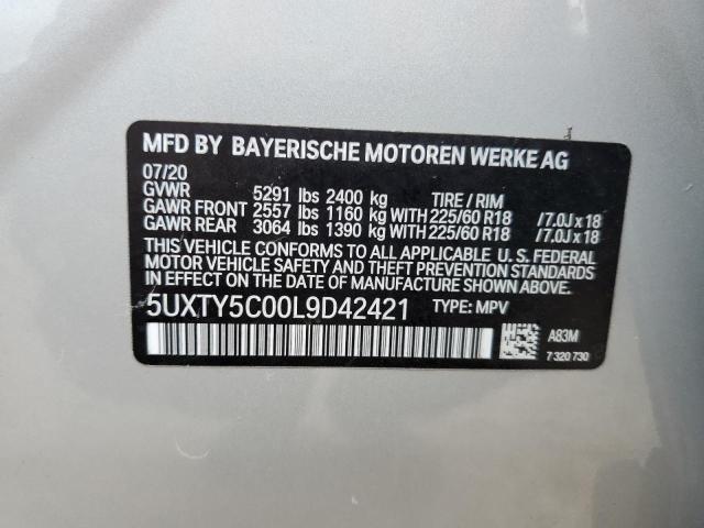 5UXTY5C00L9D42421 - 2020 BMW X3 XDRIVE3 SILVER photo 13