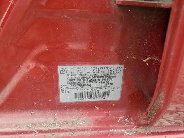 3N1CN7AP3DL853958 - 2013 NISSAN VERSA S RED photo 12