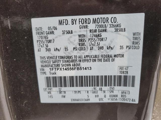 1FTPX14556FB51413 - 2006 FORD F150 GRAY photo 12