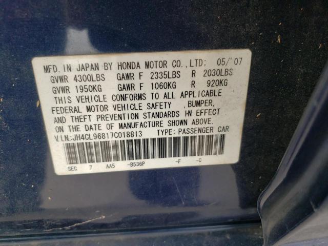 JH4CL96817C018813 - 2007 ACURA TSX BLUE photo 12