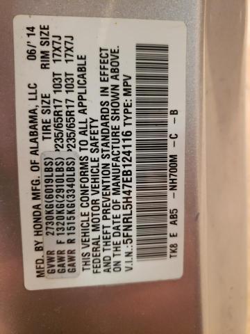 5FNRL5H47EB124116 - 2014 HONDA ODYSSEY EX SILVER photo 13