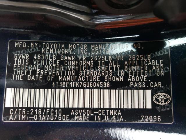 4T1BF1FK7GU604598 - 2016 TOYOTA CAMRY LE BLACK photo 12