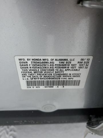 5FNYF4H53DB085528 - 2013 HONDA PILOT EXL SILVER photo 13