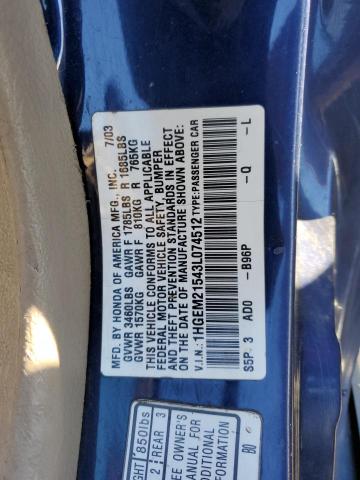 1HGEM21543L074512 - 2003 HONDA CIVIC LX BLUE photo 12