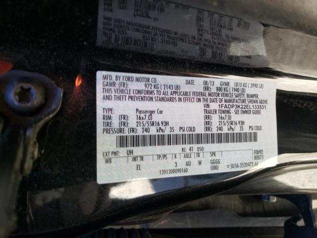 1FADP3K22EL133531 - 2014 FORD FOCUS SE BLACK photo 12