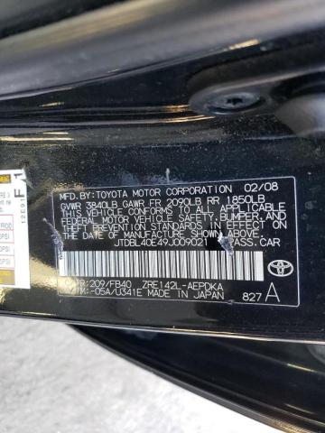 JTDBL40E49J009021 - 2009 TOYOTA COROLLA BASE BLACK photo 12
