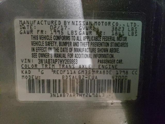 3N1AB7AP7HY269863 - 2017 NISSAN SENTRA S GRAY photo 12