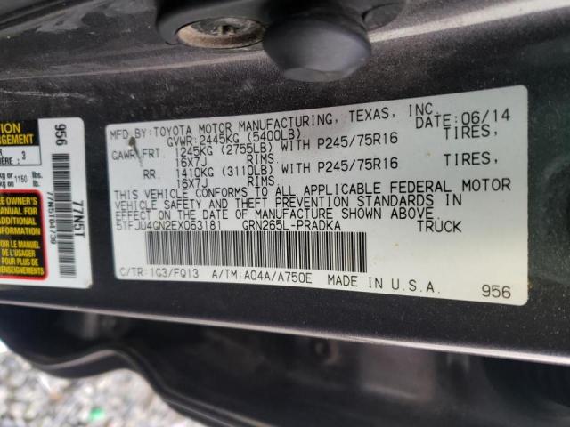 5TFJU4GN2EX063181 - 2014 TOYOTA TACOMA DOUBLE CAB PRERUNNER GRAY photo 12