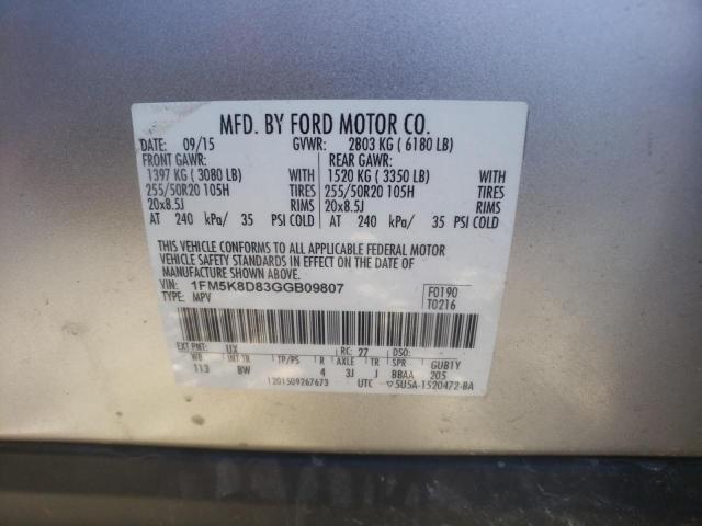 1FM5K8D83GGB09807 - 2016 FORD EXPLORER XLT SILVER photo 12