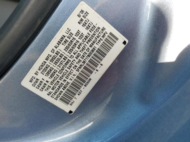 5FNRL38717B003681 - 2007 HONDA ODYSSEY EXL BLUE photo 13