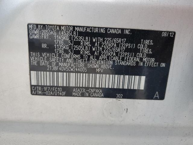 2T3BF4DV5CW244005 - 2012 TOYOTA RAV4 SILVER photo 14