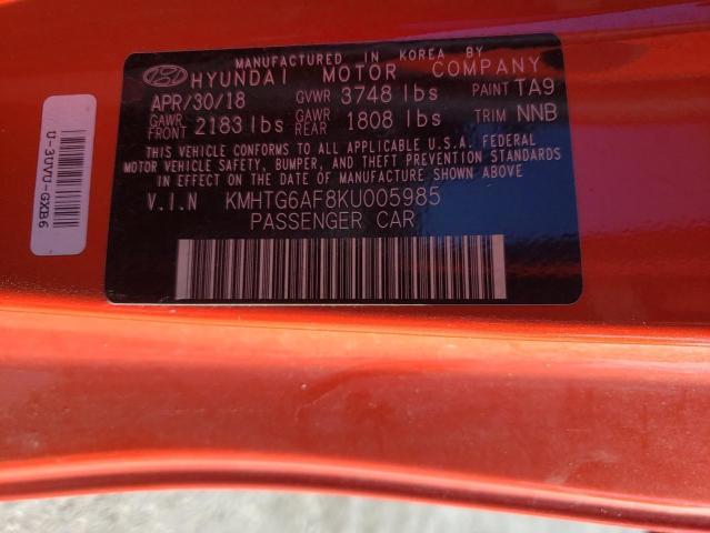 KMHTG6AF8KU005985 - 2019 HYUNDAI VELOSTER BASE ORANGE photo 12