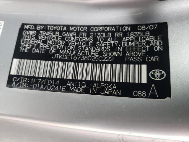 JTKDE167380250222 - 2008 TOYOTA SCION TC ვერცხლისფერი ფოტო 13
