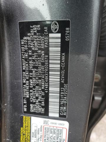 4T4BE46KX7R006676 - 2007 TOYOTA CAMRY CE GRAY photo 12