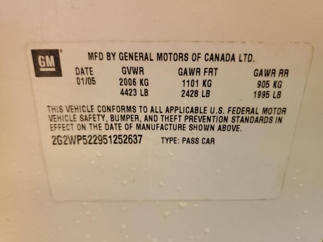 2G2WP522951252637 - 2005 PONTIAC GRAND PRIX WHITE photo 12