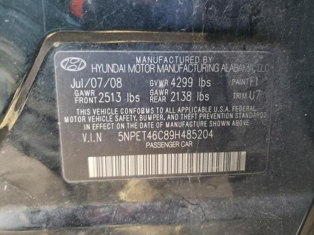 5NPET46C89H485204 - 2009 HYUNDAI SONATA GLS BLACK photo 13