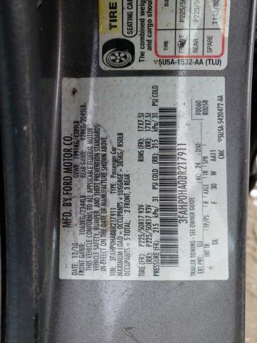 3FAHP0HA0BR217911 - 2011 FORD FUSION SE GRAY photo 12