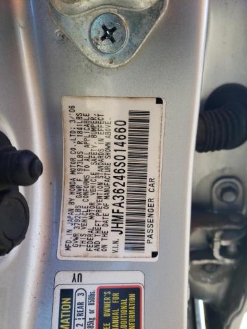 JHMFA36246S014660 - 2006 HONDA CIVIC HYBRID SILVER photo 12