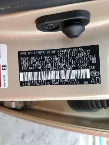 2T1BU4EE5DC016795 - 2013 TOYOTA COROLLA BASE 金色 照片 12