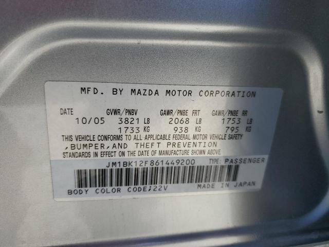 JM1BK12F861449200 - 2006 MAZDA 3 I GRAY photo 12