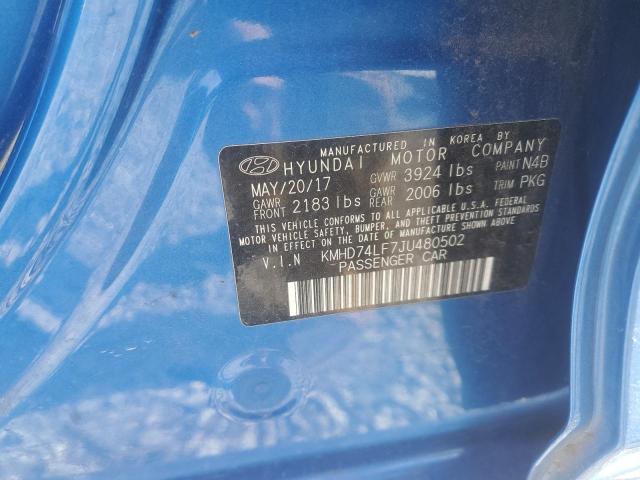 KMHD74LF7JU480502 - 2018 HYUNDAI ELANTRA SE BLUE photo 13