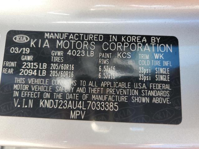 KNDJ23AU4L7033385 - 2020 KIA SOUL LX SILVER photo 12