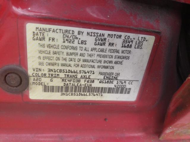 3N1CB51D66L576471 - 2006 NISSAN SENTRA 1.8 RED photo 12