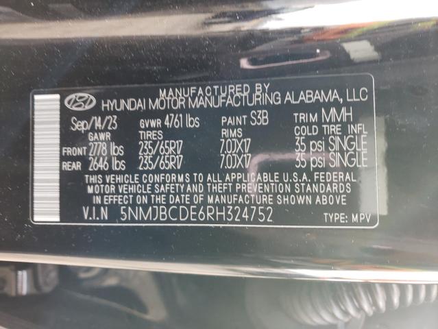 5NMJBCDE6RH324752 - 2024 HYUNDAI TUCSON SEL BLACK photo 12