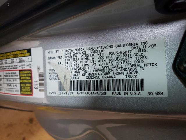 5TEUU4EN1AZ708664 - 2010 TOYOTA TACOMA ACCESS CAB ვერცხლისფერი ფოტო 12