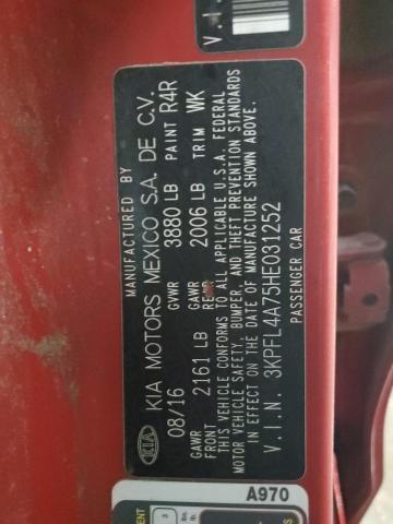 3KPFL4A75HE031252 - 2017 KIA FORTE LX RED photo 12