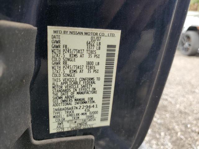 1N6BA06A87N229641 - 2007 NISSAN TITAN XE BLUE photo 12