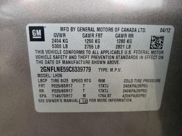 2GNFLNE59C6339779 - 2012 CHEVROLET EQUINOX LT TAN photo 12