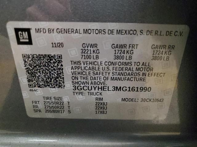 3GCUYHEL3MG161990 - 2021 CHEVROLET SILVERADO K1500 HIGH COUNTRY GRAY photo 12