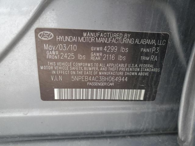 5NPEB4AC3BH064944 - 2011 HYUNDAI SONATA GLS GRAY photo 12