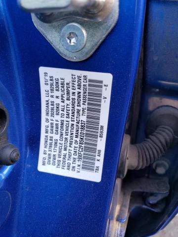 19XFC2F85KE018837 - 2019 HONDA CIVIC SPORT BLUE photo 12