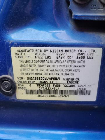 3N1CB51D06L484269 - 2006 NISSAN SENTRA 1.8 BLUE photo 12