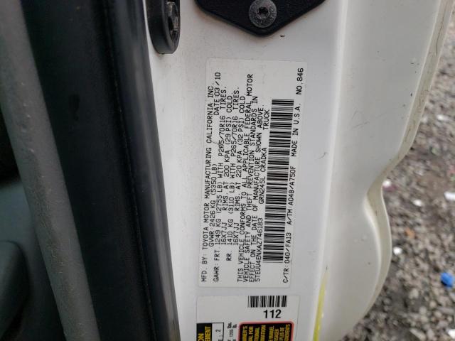 5TEUU4ENXAZ746183 - 2010 TOYOTA TACOMA ACCESS CAB WHITE photo 12
