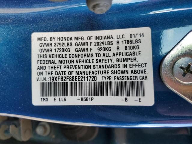 19XFB2F88EE211720 - 2014 HONDA CIVIC EX BLUE photo 12