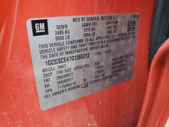 1GCGSCEA7G1365212 - 2016 CHEVROLET COLORADO LT ORANGE photo 12