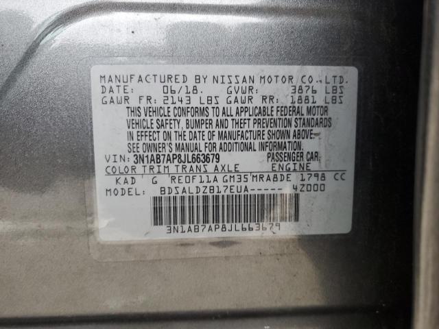 3N1AB7AP8JL663679 - 2018 NISSAN SENTRA S GRAY photo 12