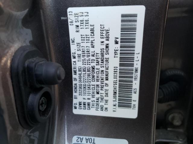 5J6RM3H75EL003930 - 2014 HONDA CR-V EXL GRAY photo 12