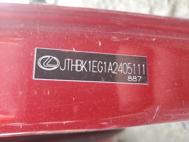 JTHBK1EG1A2405111 - 2010 LEXUS ES 350 BURGUNDY photo 12